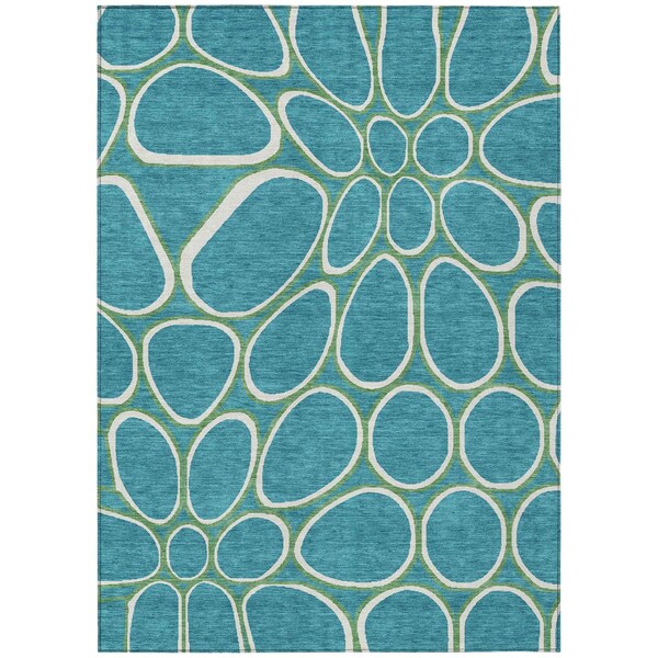 Homeroots 8' X 10' Teal Blue Ivory And Green Abstract Washable Indoor Outdoor Area Rug 600573 - main