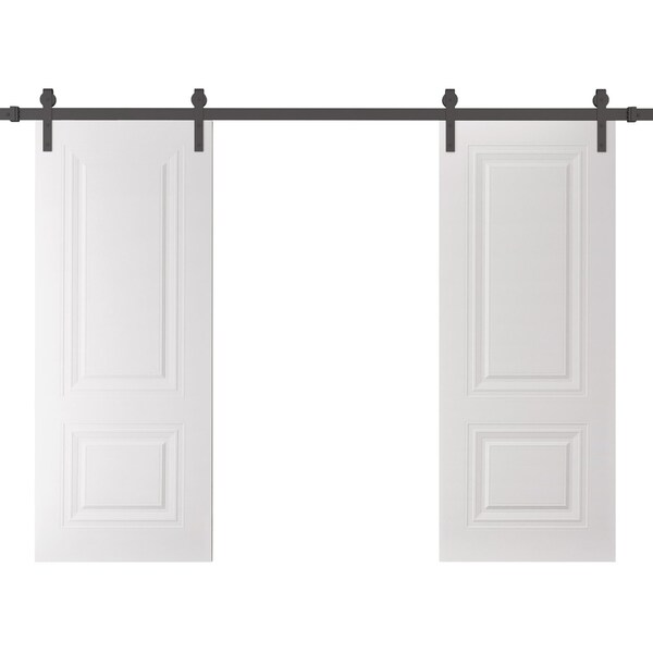 Sartodoors Double Barn Door 84 x 96 inches, BASIC 9772 White, 14FT Rail Track Set, Solid Panel Interior Door BASIC9772DB-B-SKIN-8496 - main