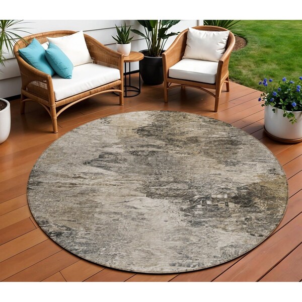 Homeroots 8' Taupe Beige And Brown Round Abstract Washable Indoor Outdoor Area Rug 577633 - main