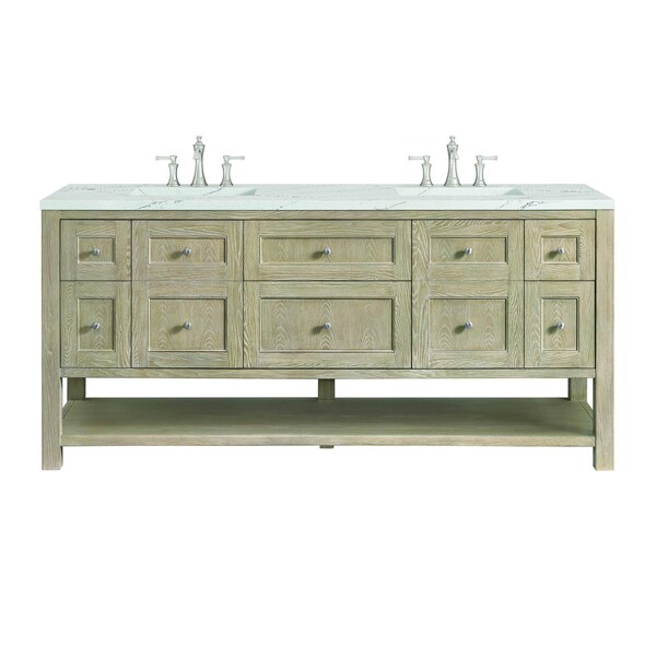 James Martin Vanities Breckenridge 72'' D Vanity, Whitewashed Oak w/ Ethereal Noctis Silestone Top w/ Wireless Charger 330-V72-WWO-FENC - main