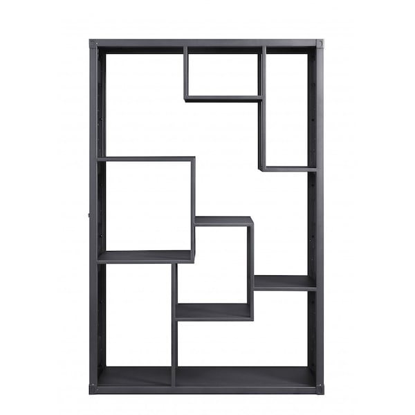Homeroots 75" Gunmetal Composite Zig Zag Seven Tier Bookcase 486289 - main