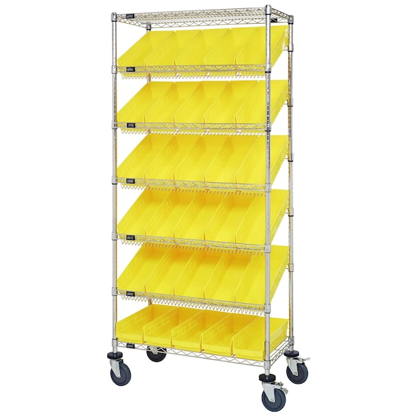 Quantum Storage Systems WIRE SHELVING UNIT W/30 YELLOW BINS MOBILE MWRS-7-104YL - main