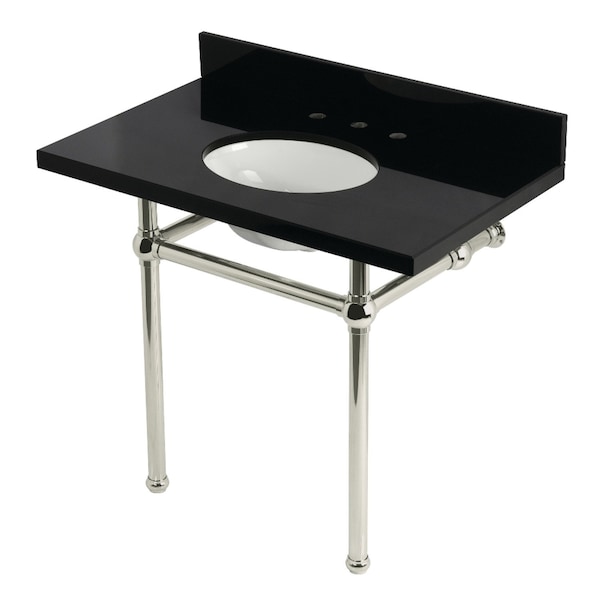 Kingston Brass 36" Black Granite Console Sink with Brass Legs, 8-Inch, 3-Hole, Black Granite/Polished Nickel KVPK3630KB6 - main
