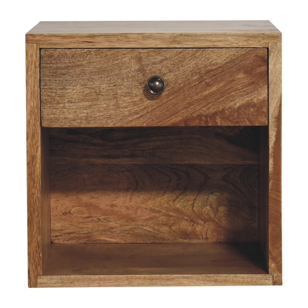 Homeroots 12" Brown Solid Wood Square One Drawer Floating Nightstand 651595 - main
