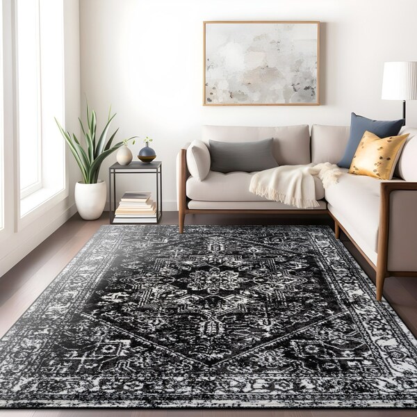 World Rug Gallery Vintage Medallion Area Rug 7 ft 10 in x 10 ft Black WR142BLACK8X10 - main