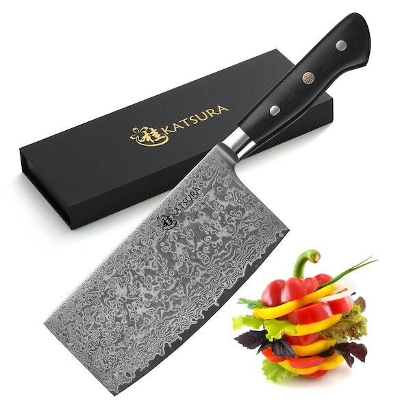 Katsura Cutlery Japanese Premium AUS 10-67 Layers Damascus Steel 6.5 in. Chinese Cleaver Knife with G10 handle KA627516 - main