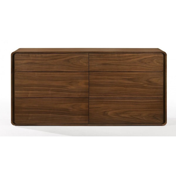 Homeroots 59" Walnut Solid Wood Six Drawer Double Dresser 473103 - main