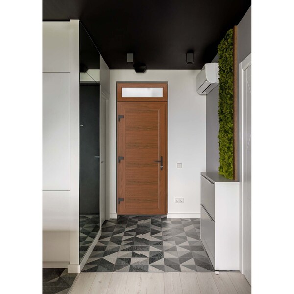 Vdomdoors Front Exterior Prehung Metal-Plastic Door, Manux 8111 Walnut, Top Sidelite Transom, Office Commerci MANUX8111EXD-WLN-W36xH80+14-RH - main