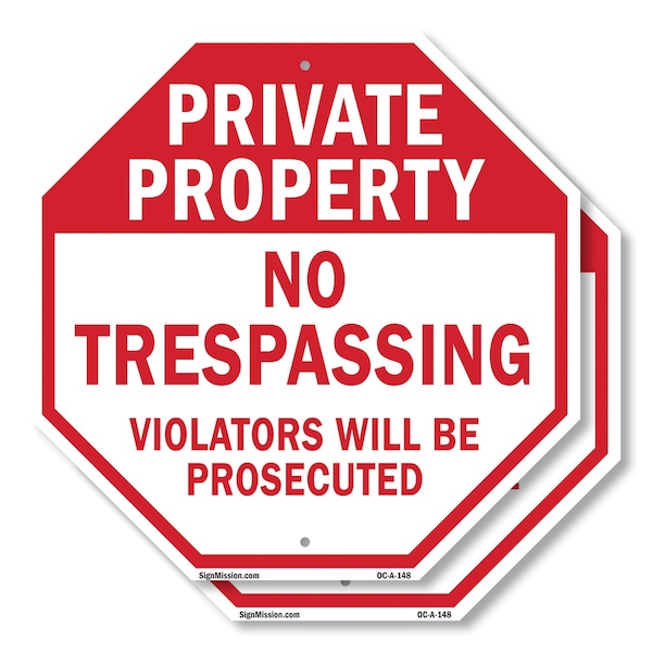 Signmission Private Property No Trespassing Vio, 10 inch X 10 inch, Aluminum Metal Signs, 2PK OC-A-2PACK-10-148 - main