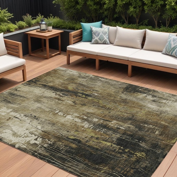Homeroots 9' X 12' Beige And Taupe Abstract Washable Indoor Outdoor Area Rug 617648 - main