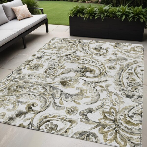 Homeroots 5' X 8' Brown Ivory And Tan Paisley Washable Indoor Outdoor Area Rug 588637 - main