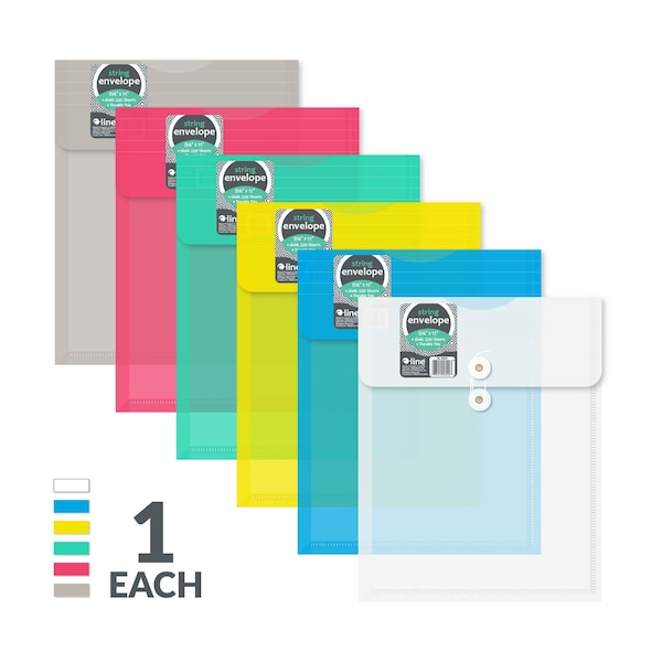 C-Line Products 8-1/2" x 11" Assorted Reusable Top Load XL Poly Envelope with String Closure, 24EA/DS, 6DS/CT 58020-DS - main