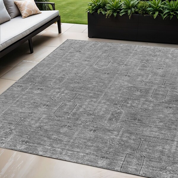 Homeroots 5' X 8' Gray And Charcoal Southwestern Washable Indoor Outdoor Area Rug 587063 - main