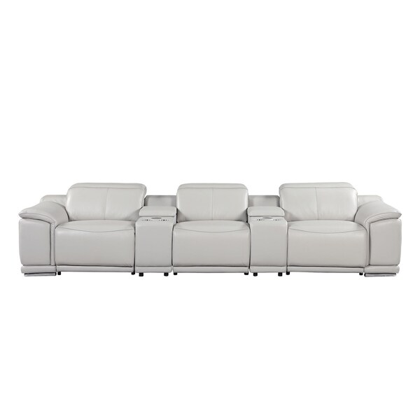 Homeroots 134" Light Gray Italian Leather Reclining Metal USB Sofa 720297 - main