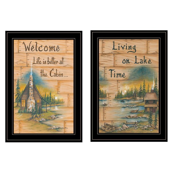 Homeroots Set Of Two Living on the Lake 2 Black Framed Print Wall Art, 2PK 406175 - main