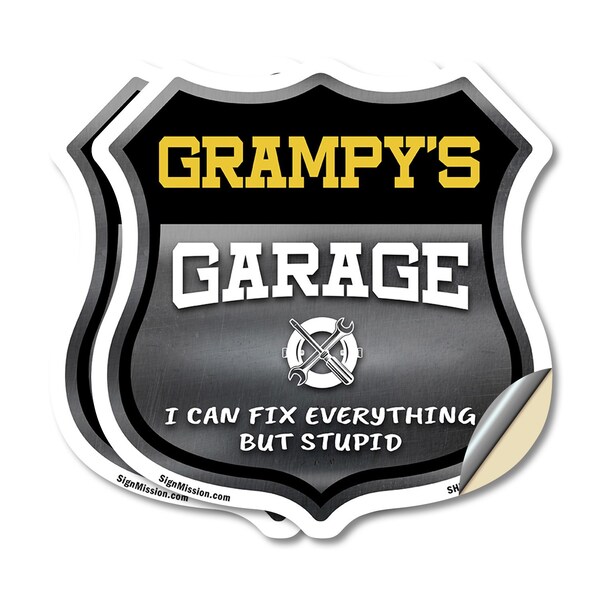 Signmission Grampy's Garage I Can Fix Everything But Stupid, 12 inch X 12 inch, Vinyl Decal, 2PK SHI-D-2PACK-12-490-GRAMPY - main