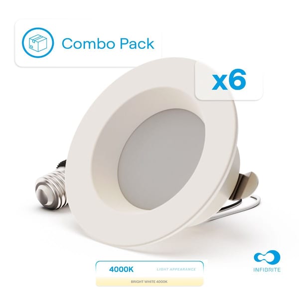 Infibrite 4 In. Retrofit 4000K Cool White LED Recessed Light 9W 750LM, Dimmable, Wet Rated, 6PK IB-005-4-9W-WH-6PK - main