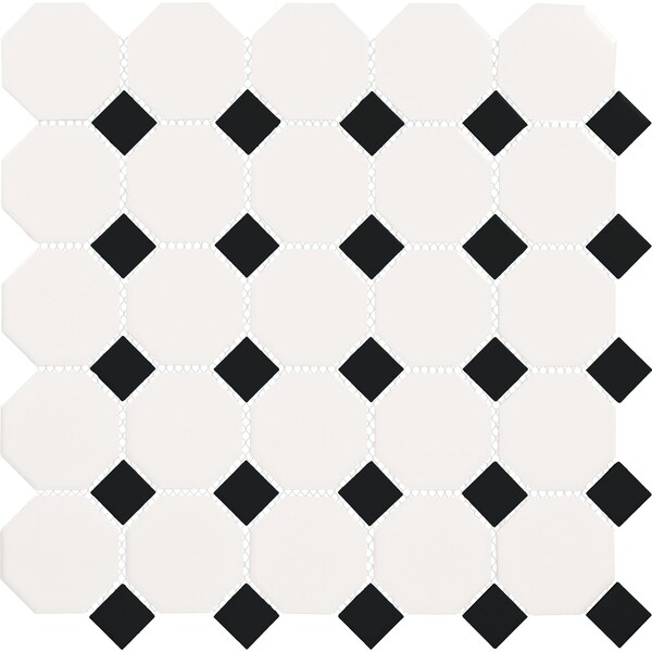 Daltile Daltile Octagon and Dot 2 x 2 Ceramic Mosaic Wall & Floor Tile in White/Black, 10PK 65012OCT21MS1P2 - main