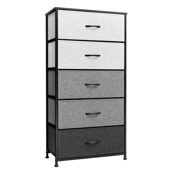 Homeroots 23" Gray and Black Steel and Fabric Five Drawer Double Dresser 484707 - main