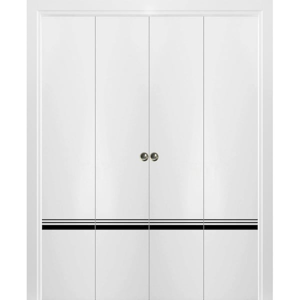 Sartodoors Sliding Closet Double Bi-fold Doors, Planum 0012 White Silk and Aluminum Strips, Sturdy Tracks Mold PLANUM0012DBF-WS-72 x 96 (4* 18x96) - main