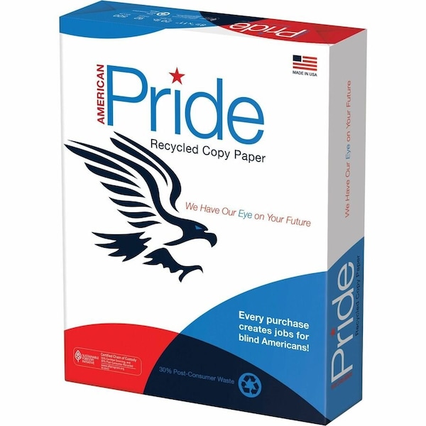 American Pride Recycled Copy Paper, White, Letter, 8 1/2in x 11in, 20 lb Basis Weight, Sustainable Forestry, 10PK AM851120 - main