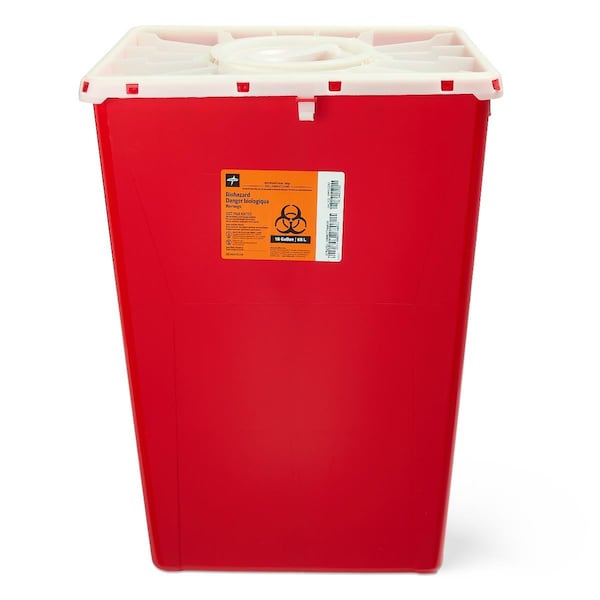 Medline PG-II Flat Sharps Container with Port Lid, Red, 18 gal., 7PK MDS705318 - main