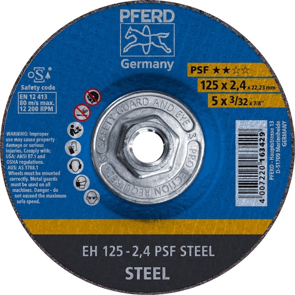 Pferd Cut-Off Wheel, Type 27, 5 in Dia, 3/32 in Thick, 5/8 in-11 Arbor Hole Size, Aluminum Oxide 69915 - main