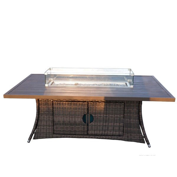 Palacedesigns Brown Wicker Outdoor Patio Gas Fire Pit Table PA3097657 - main