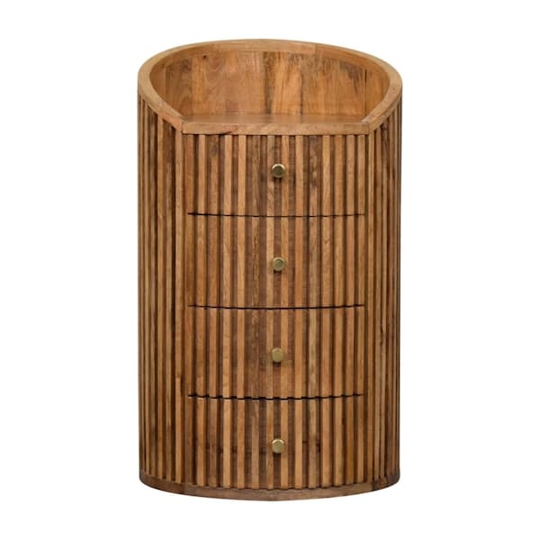 Homeroots 26" Brown Solid Wood Round Four Drawer Nightstand 651825 - main