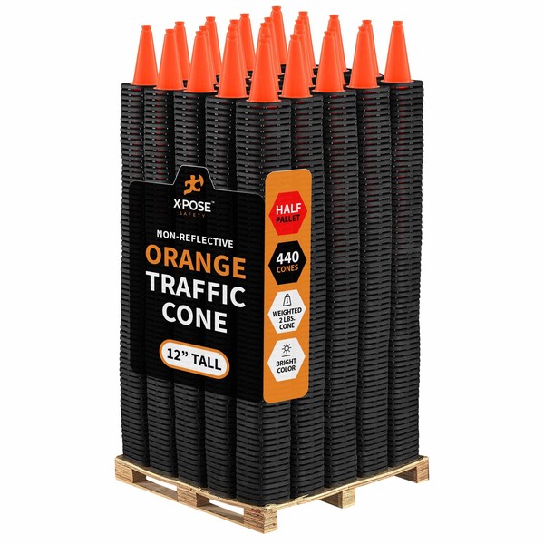 Xpose Safety Traffic Safety Cone, 12 in, PVC Plastic, No Collar, Orange, Half Pallet, PK440 OTC12-HP440-X - main