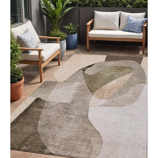 Homeroots 5' X 8' Taupe And Beige Abstract Washable Indoor Outdoor Area Rug 630460 - main