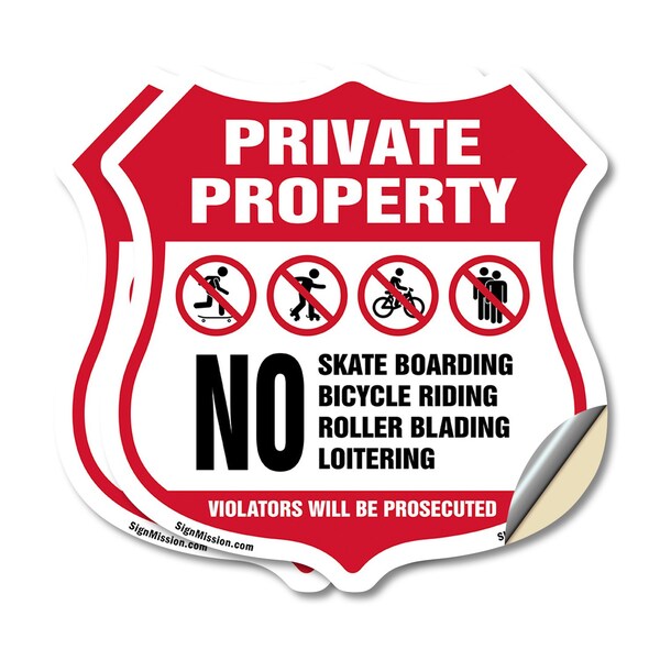 Signmission Private Property Shield Sign No Skateboa, 4 inch X 4 inch, Vinyl Decal, 2PK SHI-D-2PACK-4-442 - main