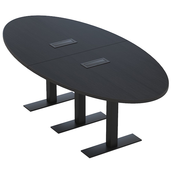 Skutchi Designs 8ft Conference Table With Power Unit | 6 Person Modular Oval Meeting Table | Harmony Series HAR-OVL-48X96-T.BK-U999ST19-EBLK - main