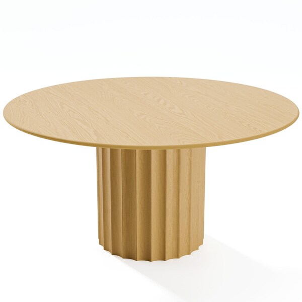 Homeroots 60" Brown Solid Wood Pedestal Base Round Top Dining Table 721003 - main