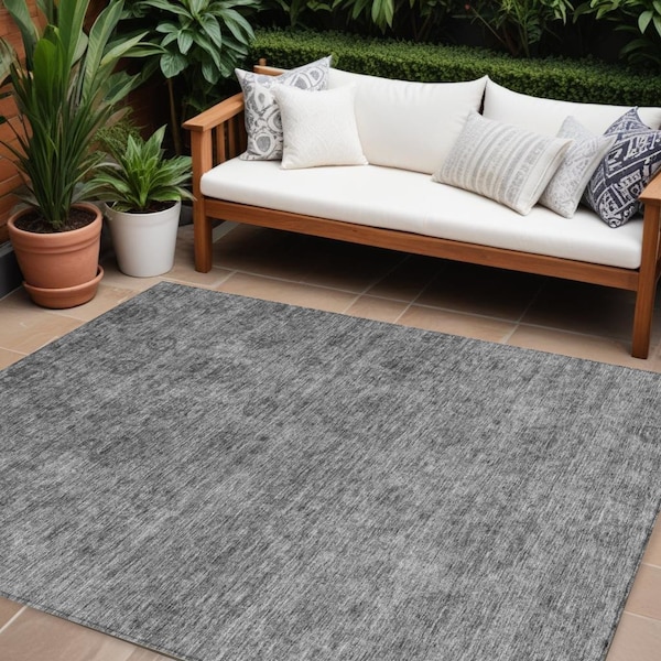 Homeroots 10' X 14' Gray And Charcoal Floral Washable Indoor Outdoor Area Rug 605728 - main