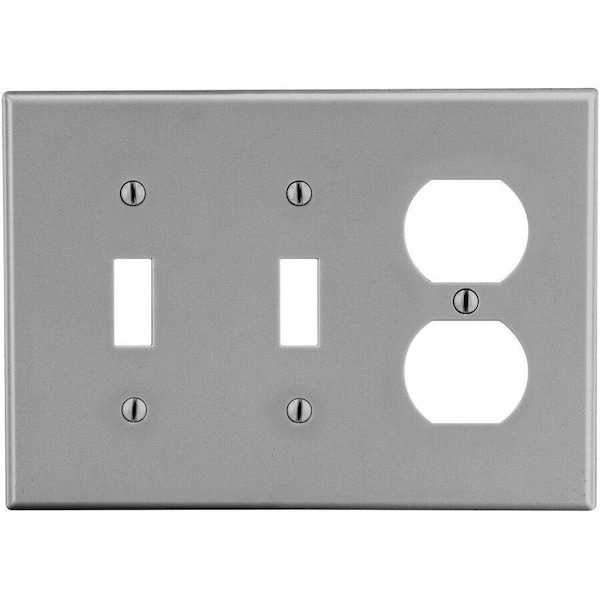 Hubbell Wiring Device-Kellems Wallplate, 3-Gang, 2) Toggle 1) Duplex, Gray P28GY - main