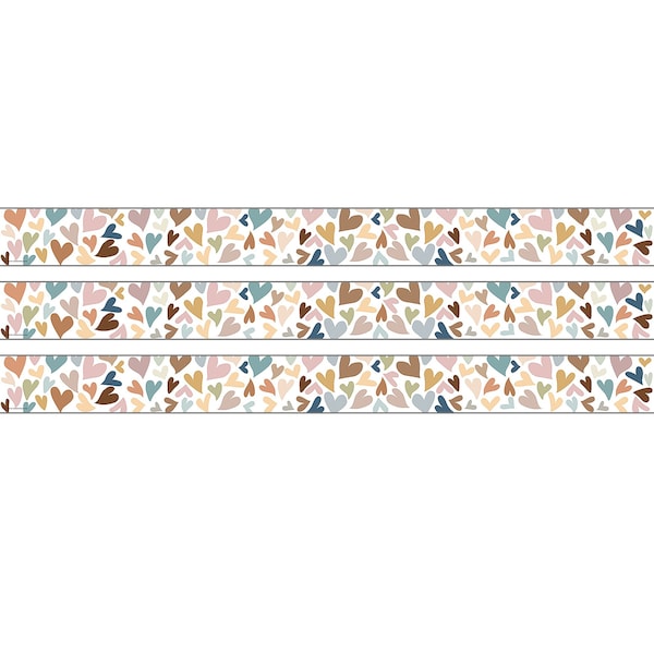 Teacher Created Resources Everyone Is Welcome Hearts Straight Rolled Border Trim, 50 Feet, 3PK TCR9112 - main