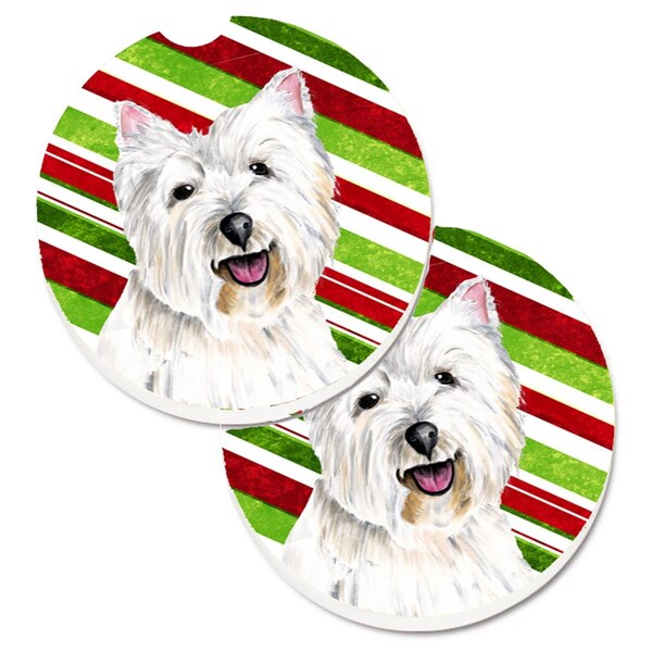 Carolines Treasures Westie Candy Cane Holiday Christmas Set of 2 Cup Holder Car Coaster SC9330CARC - main
