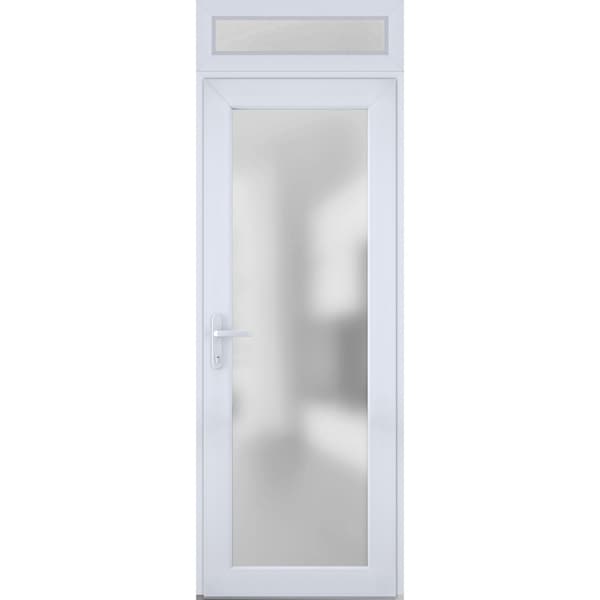 Vdomdoors Front Exterior Prehung FiberGlass Door Frosted Glass / Manux 8102 White Silk / Transom Window / Off MANUX8102EXD-WS-W30 x H80+14-RH - main
