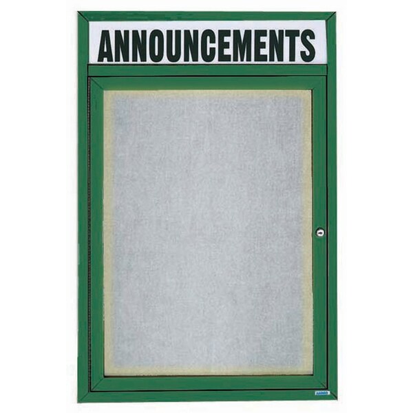 Aarco Illuminated Outdoor Enclosed Bulletin Board w/ Al Frame Header, Powder Coated Green, 36''Hx24''W ODCC3624RHIG - main