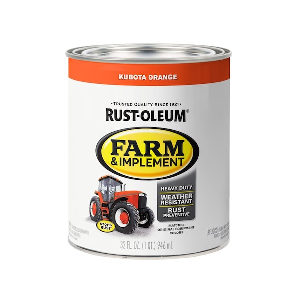 Rust-Oleum Exterior Paint, Gloss, Oil Base, Kubota Orange, 1 qt 280159 - main