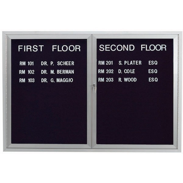 Aarco Illuminated Enclosed Letter Board Directory w/ Clear Satin Anodized Al Frame, 36''Hx48''W 2 Doors ADC3648I - main