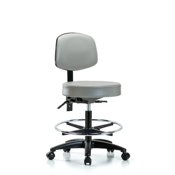 Blue Ridge Ergonomics Bench Stool, Med, Vinyl, Bk, CF, Casters, Dov BR-VMBST-RG-T0-CF-RC-8567 - main