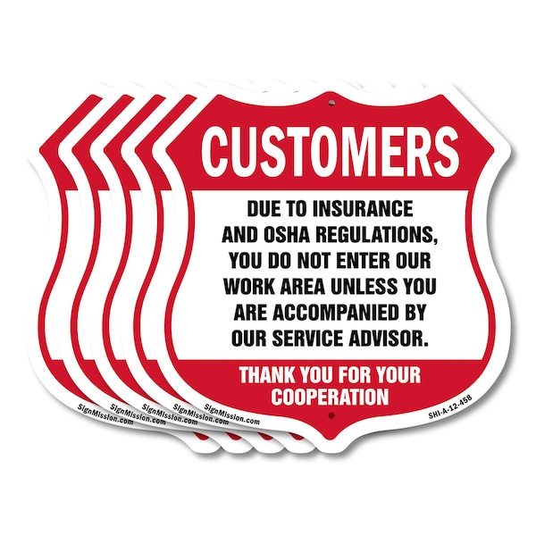 Signmission Restricted Area Shield Sign Customers Du, 12 inch X 12 inch, Aluminum Metal Sign, 5PK SHI-A-5Pack-12-458 - main