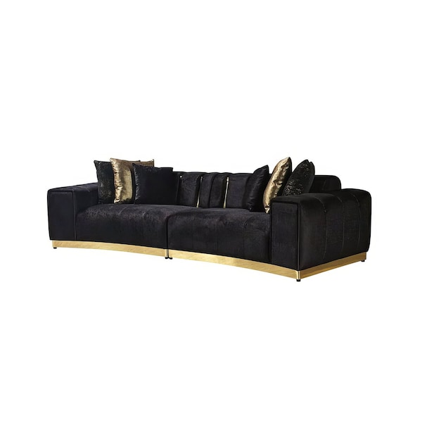 Homeroots Black Velvet Modular Curved Two Piece Sectional With Toss Pillows 643961 - main
