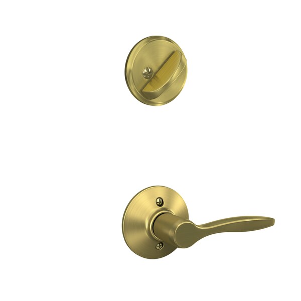 Schlage Residential Left Hand Delfayo Lever Interior Active Trim with 12326 Latch and 10269 Strikes Satin Brass Finish F59DEL608LH - main