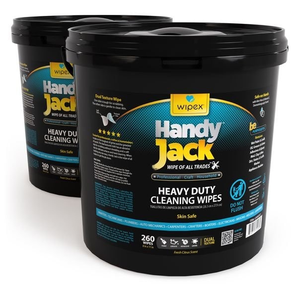 Wipex Heavy Duty Cleaning Wipes 260ct Value Buckets, 520 Skin-Safe Wipes for Paint, Grease, Adhesives, 2PK WX72065HJB-2 - main