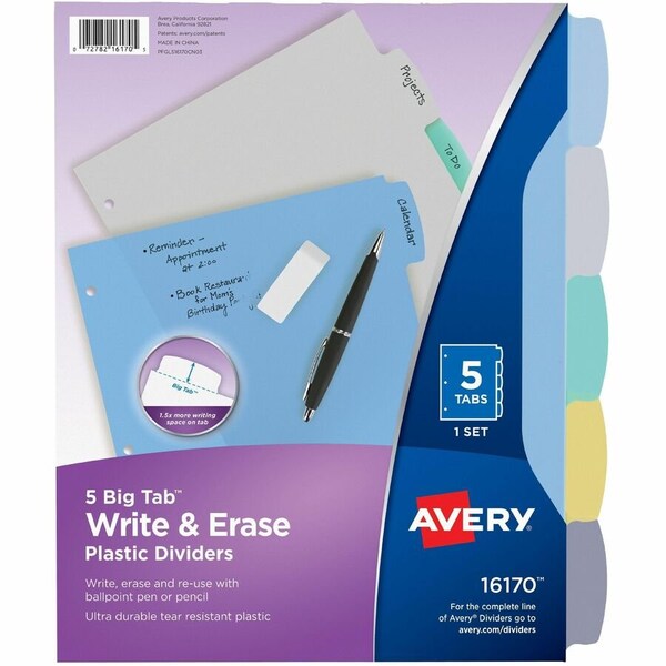 Avery Dennison Avery Translucent Durable Write-on Divider, 8.5"x11", 5 Tabs, Clear/Multicolor 16170 - main