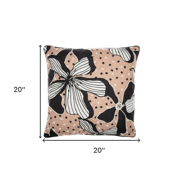 Homeroots 20" Beige and Black Tropical Throw Pillow With Embroidery 549406 - main