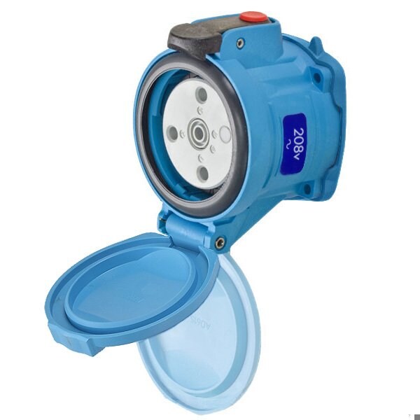 Meltric DSN30 RECEPTACLE POLY BLUE SIZE2 TYPE 4X IP 69 3P+G 30A 208VAC 60Hz NO AUX PADLOCKABLE MUSHROOM PAWL 63-34163-375-843 - main